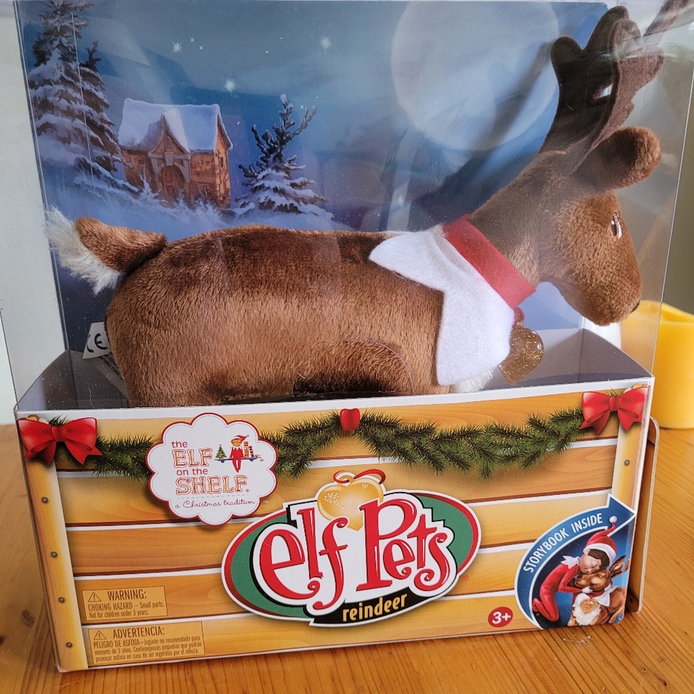 Elf Pets Reindeer with Book